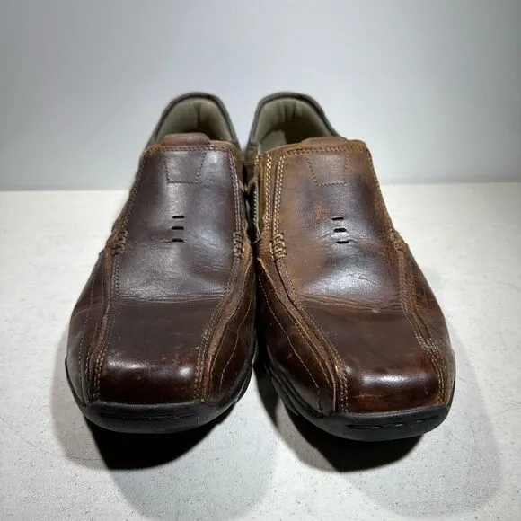 Skechers Men 12 Brown Leather Slip On Loafer Bicycle Toe Driving Casual Shoes