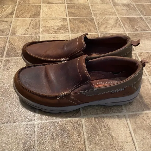 Skechers Shoes Mens Size 10 Slip‎ On Brown Loafer Air Cooled Memory Foam