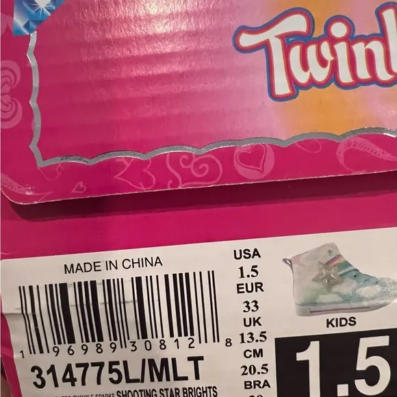 Sketchers Girls Twinkle Sparks Shooting Star Brights Light-up sneakers 1 &amp; 1.5