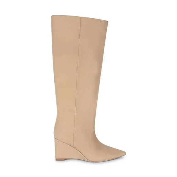 SMASH SHOES Womens Beige Ankle Zip Goring Lela Pointed Toe Wedge Boots Shoes 13