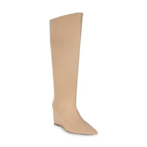 SMASH SHOES Womens Beige Ankle Zip Goring Lela Pointed Toe Wedge Boots Shoes 13