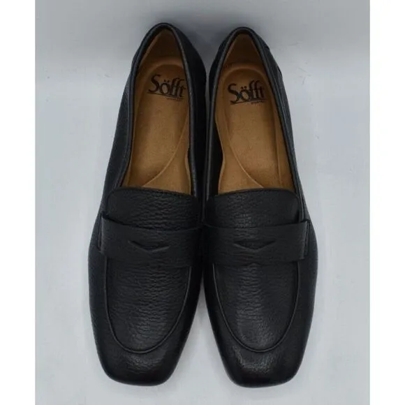 Sofft Womens Size 7 Elinor Moc Toe Black Leather Slip On Penny Loafers Shoes