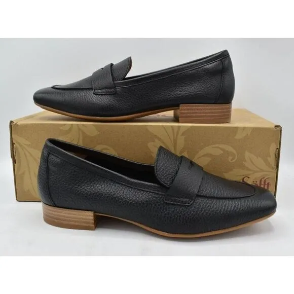 Sofft Womens Size 7 Elinor Moc Toe Black Leather Slip On Penny Loafers Shoes
