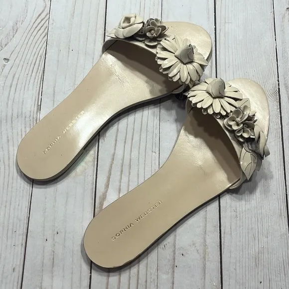 Sophia Webster Tan Floral &amp; Beads Toe Sandals Size 7