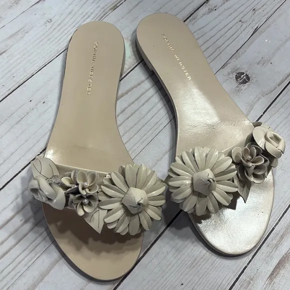 Sophia Webster Tan Floral &amp; Beads Toe Sandals Size 7