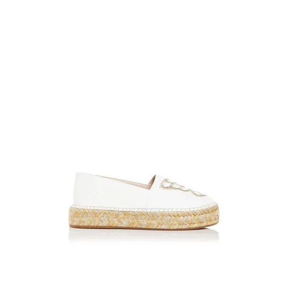 SOPHIA WEBSTER Womens White Butterfly Platform Slip On Leather Flats Shoes 35.5