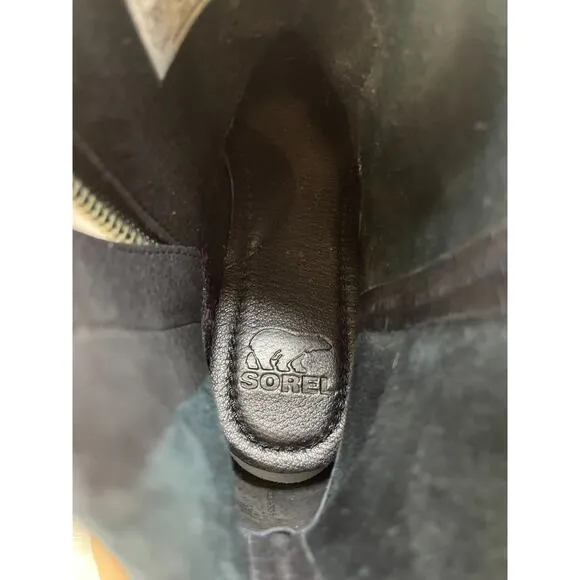 Sorel Lolla II Women's US 6.5 Black Metallic Leather Side Zip Biker Ankle Bootie