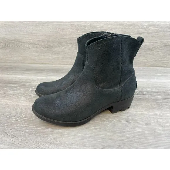 Sorel Lolla II Women's US 6.5 Black Metallic Leather Side Zip Biker Ankle Bootie