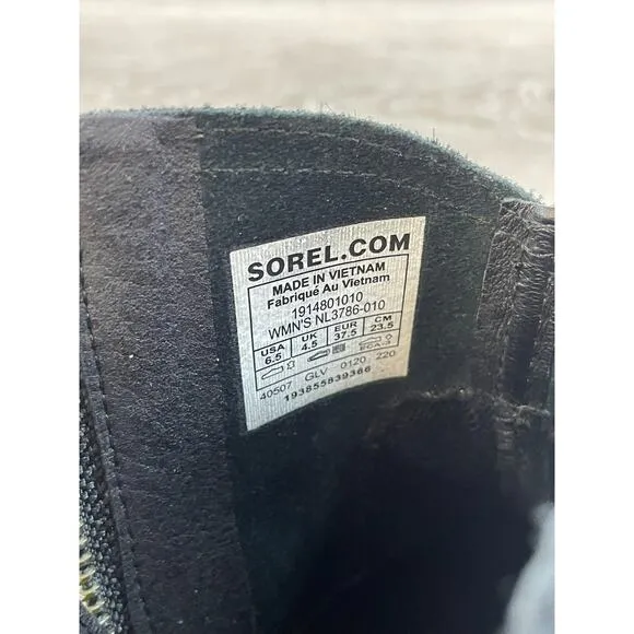 Sorel Lolla II Women's US 6.5 Black Metallic Leather Side Zip Biker Ankle Bootie