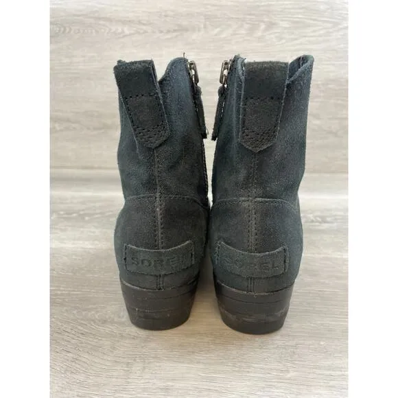 Sorel Lolla II Women's US 6.5 Black Metallic Leather Side Zip Biker Ankle Bootie