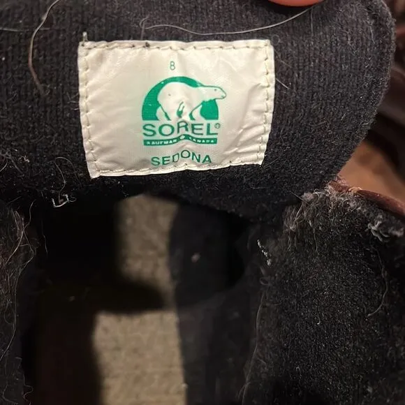 Sorel Sedona leather boots size 8 in EUC brown and black lace up combat boots