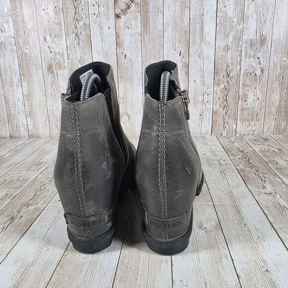 Sorel Women's Ankle Boots Hidden Wedge Side Zip Gray Suede Winter Booties Size 9