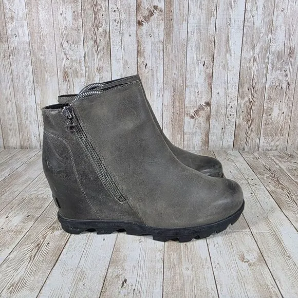 Sorel Women's Ankle Boots Hidden Wedge Side Zip Gray Suede Winter Booties Size 9