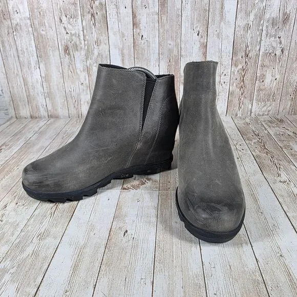 Sorel Women's Ankle Boots Hidden Wedge Side Zip Gray Suede Winter Booties Size 9