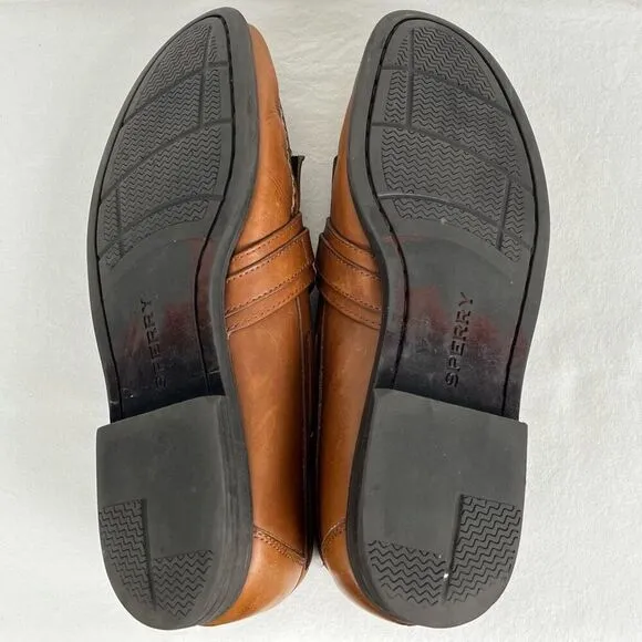 Sperry Kiltie Fringe Leather Loafers Mens 13 Tan Brown Slip On Shoes with Buckle