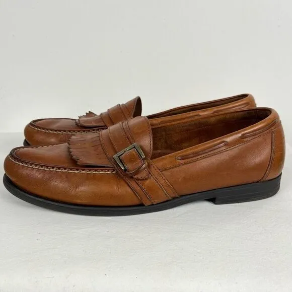 Sperry Kiltie Fringe Leather Loafers Mens 13 Tan Brown Slip On Shoes with Buckle