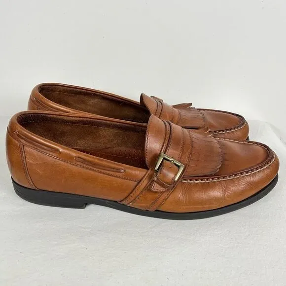 Sperry Kiltie Fringe Leather Loafers Mens 13 Tan Brown Slip On Shoes with Buckle