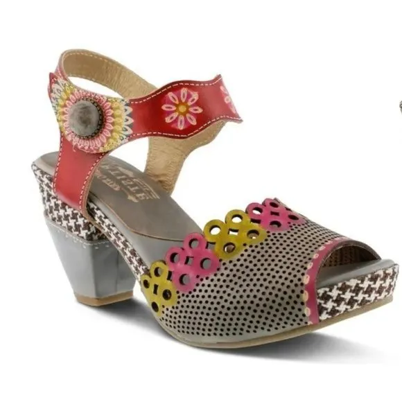 Spring Step Jacinta GRYM Block Heel Funky Retro Ankle Strap w Contrasting Detail