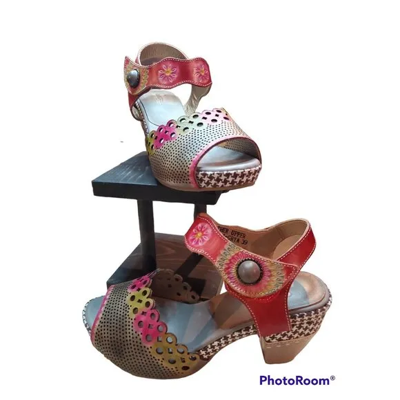 Spring Step Jacinta GRYM Block Heel Funky Retro Ankle Strap w Contrasting Detail