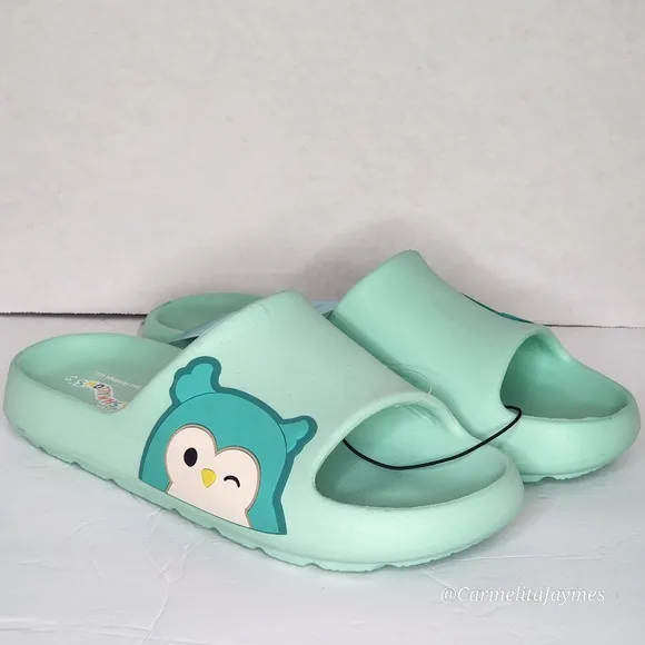 SQUISHMALLOW WINSTON 🦉 Teal Kids Slides Sandals Big kids 4-5 NWT
