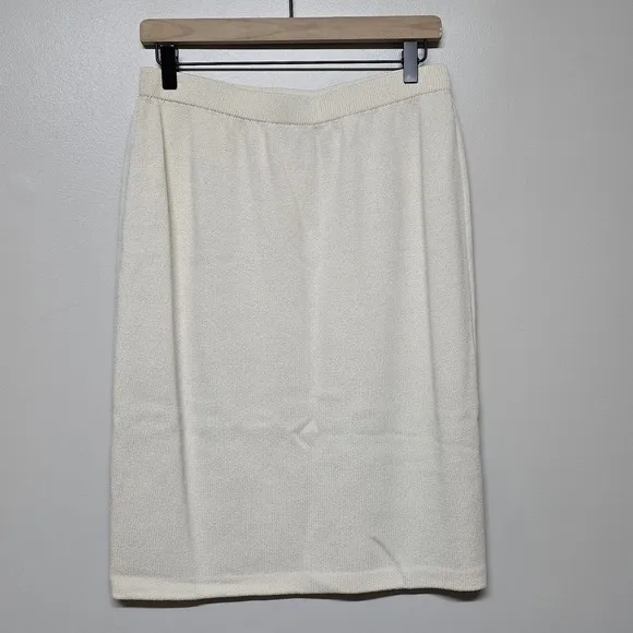 St John Evening By Marie Gray A-Line Ivory Santana Knit Skirt Sz 10 Academia