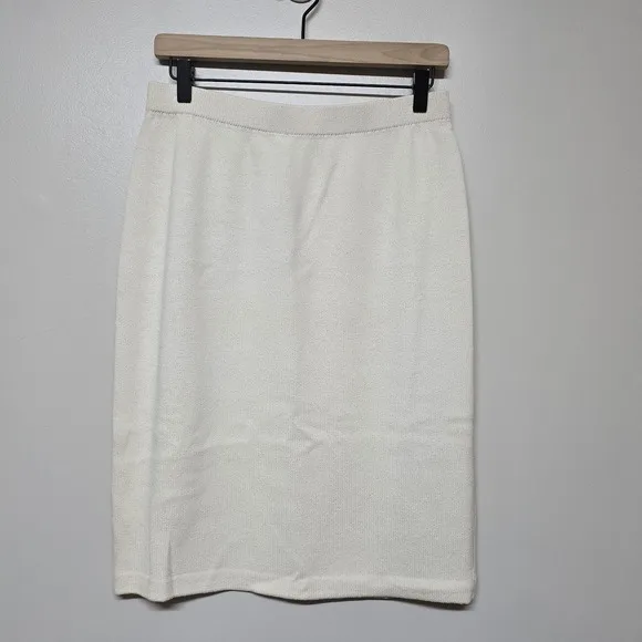 St John Evening By Marie Gray A-Line Ivory Santana Knit Skirt Sz 10 Academia