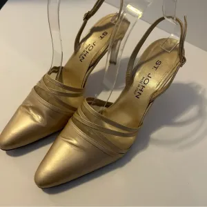 St. John Italian leather gold mesh slingback heels size 8.5 formal luxury