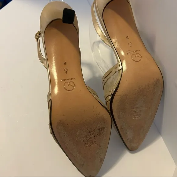 St. John Italian leather gold mesh slingback heels size 8.5 formal luxury