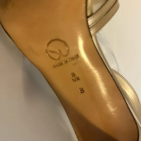 St. John Italian leather gold mesh slingback heels size 8.5 formal luxury