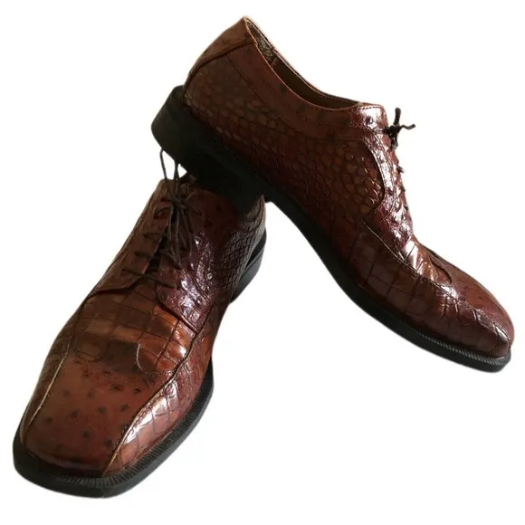 Stacy Adams Cognac Brown Alligator/Ostrich Print Shoes 24141 Men’s Size 9