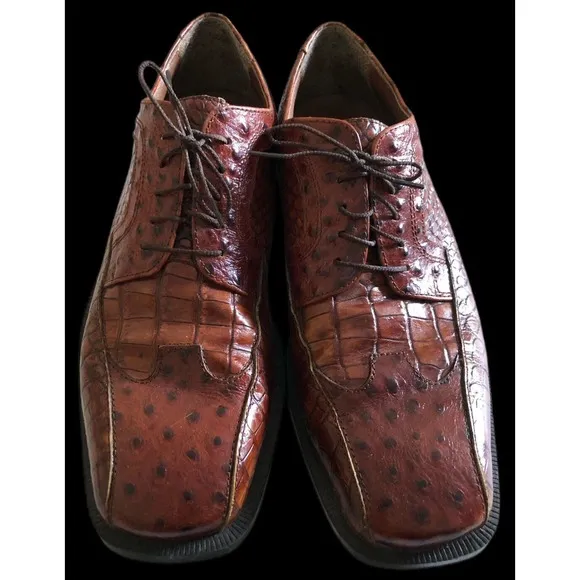 Stacy Adams Cognac Brown Alligator/Ostrich Print Shoes 24141 Men’s Size 9