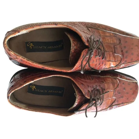 Stacy Adams Cognac Brown Alligator/Ostrich Print Shoes 24141 Men’s Size 9
