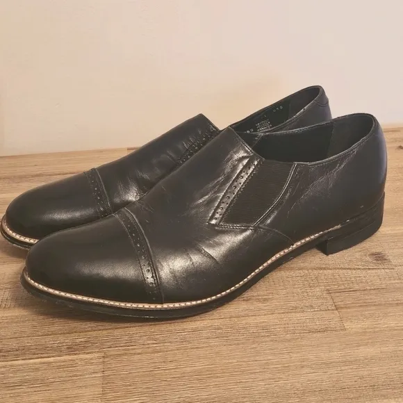 STACY ADAMS Madison Mens Cap Toe Black Leather Slip On Shoes