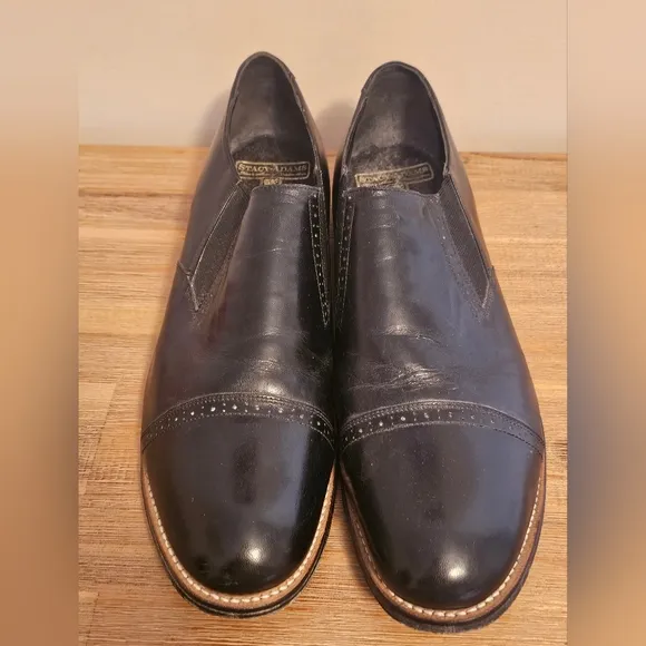 STACY ADAMS Madison Mens Cap Toe Black Leather Slip On Shoes