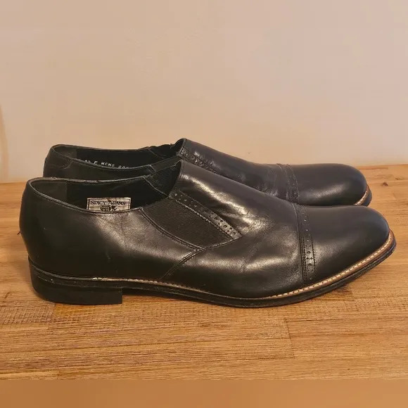 STACY ADAMS Madison Mens Cap Toe Black Leather Slip On Shoes