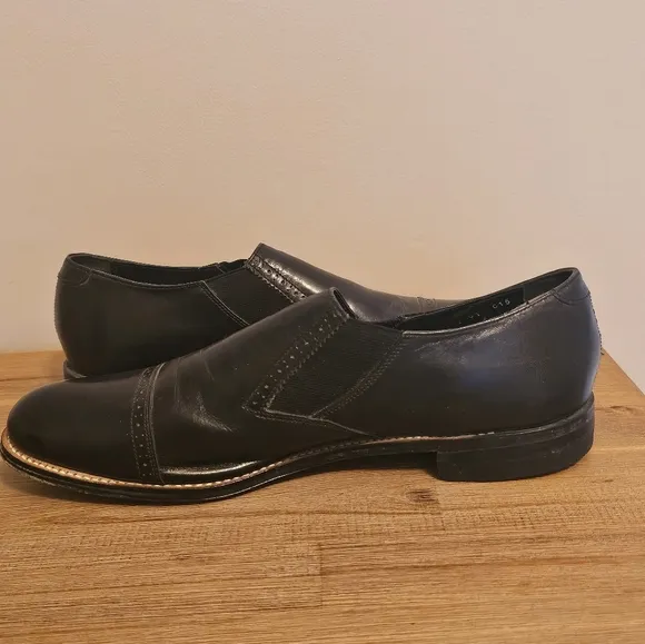 STACY ADAMS Madison Mens Cap Toe Black Leather Slip On Shoes