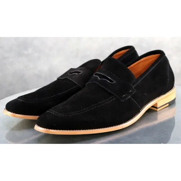 Stacy Adams Marlowe $120 Men's Penny Loafers Dress Shoes Sz 11.5 Suede Black EUC
