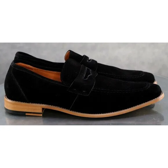 Stacy Adams Marlowe $120 Men's Penny Loafers Dress Shoes Sz 11.5 Suede Black EUC