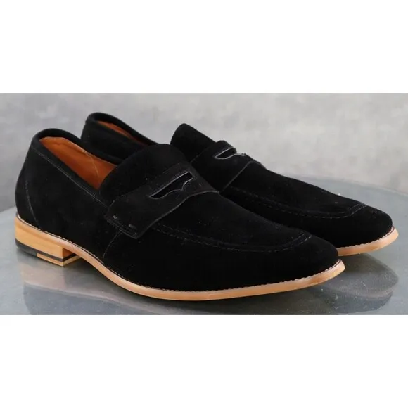 Stacy Adams Marlowe $120 Men's Penny Loafers Dress Shoes Sz 11.5 Suede Black EUC