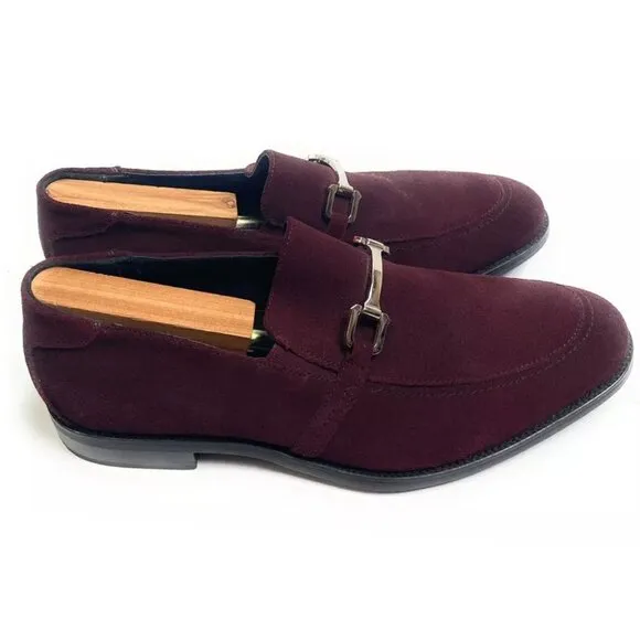 Stacy Adams Mens Horsebit Dress Loafers Shoes Suede Maroon Size 10M