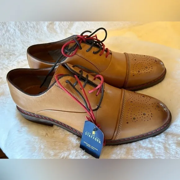 Stafford Genuine leather Jahil Cognac mens dress shoes NWT Sz-9.  I
