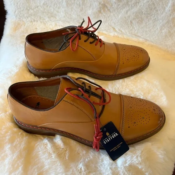 Stafford Genuine leather Jahil Cognac mens dress shoes NWT Sz-9.  I