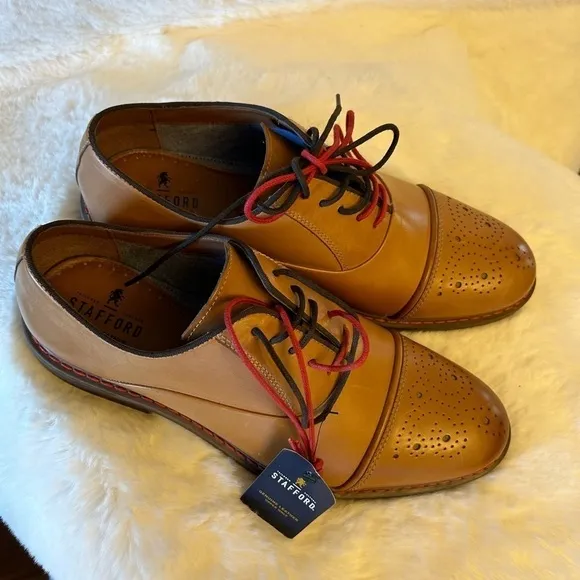 Stafford Genuine leather Jahil Cognac mens dress shoes NWT Sz-9.  I