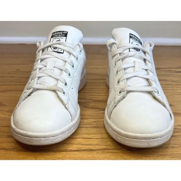 Stan Smith Adidas Girl’s Holographic White Leather Sneakers Shiny Heel Sz 4