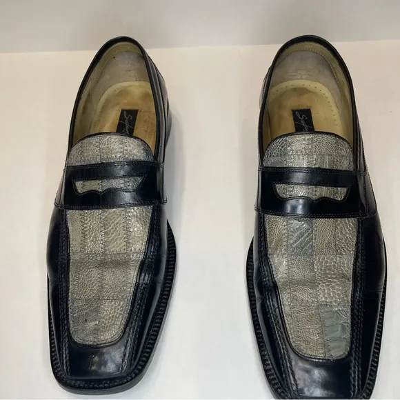 Steve Harvey Black and Gray Men's Loafers. Size 11. Genuine Ostrich leg leather