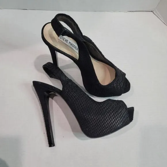 Steve Madden Adin Black Leather Peep Toe Heels Size 8.5M