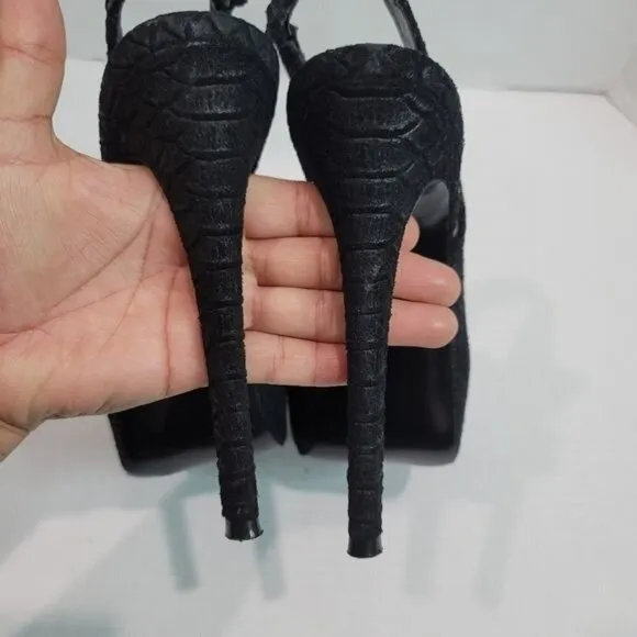 Steve Madden Adin Black Leather Peep Toe Heels Size 8.5M