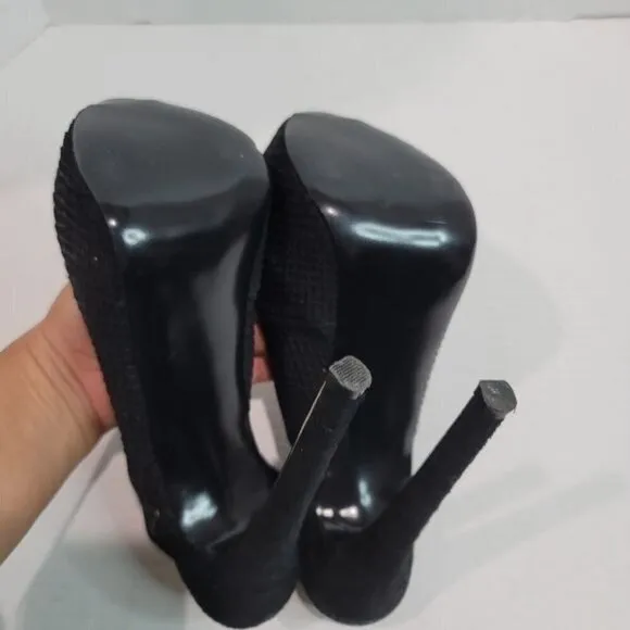 Steve Madden Adin Black Leather Peep Toe Heels Size 8.5M