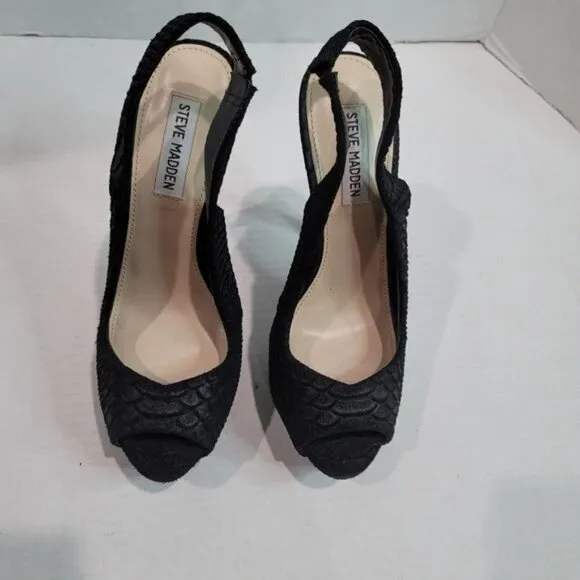 Steve Madden Adin Black Leather Peep Toe Heels Size 8.5M