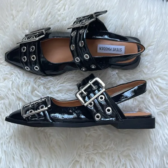 STEVE MADDEN GRAND AVE SANDAL BLACK PATENT